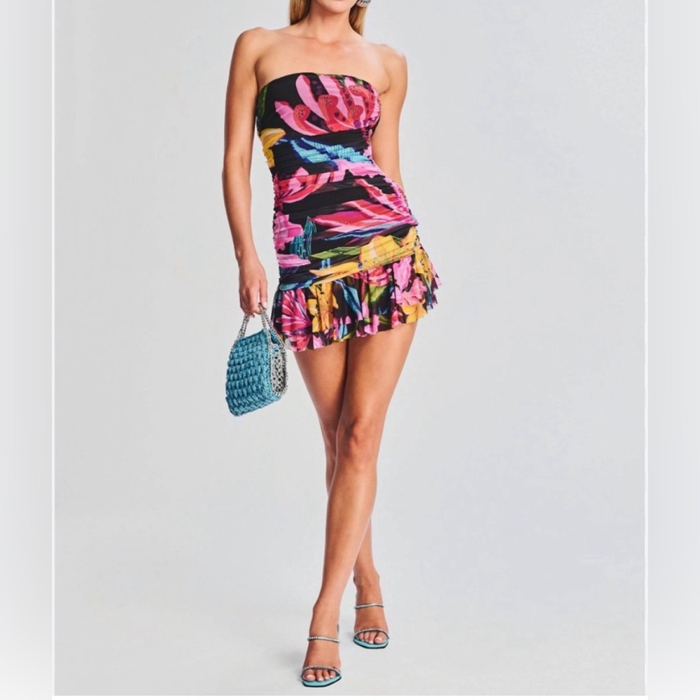 Rococo Sand Strapless Floral Mini Dress - Black, Pink, Yellow